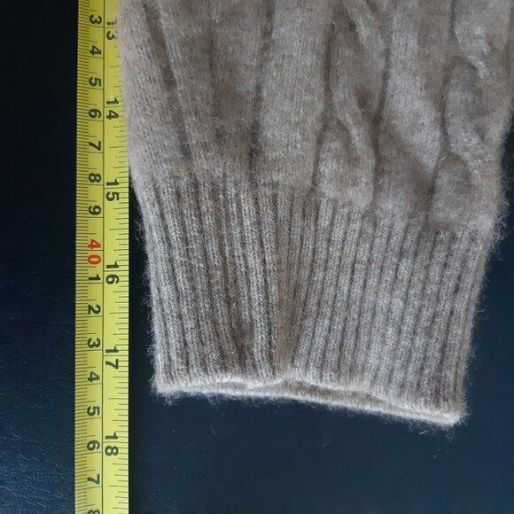 Native World SZ M Possum & Merino Wool Men's Cable Knit Tan Crewneck Sweater - Picture 14 of 14